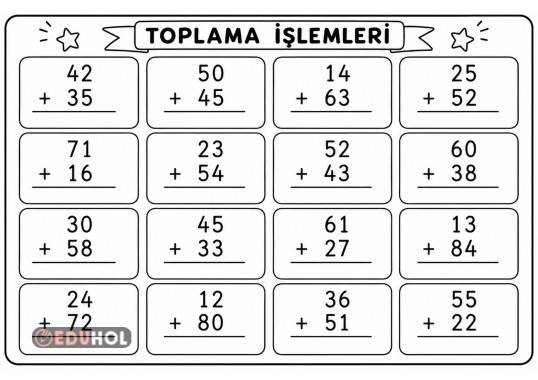 İKİ BASAMAKLI ELDESİZ TOPLAMA İŞLEMİ