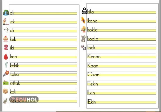 K SESİ   KELİME YAZMA ÇALIŞMASI