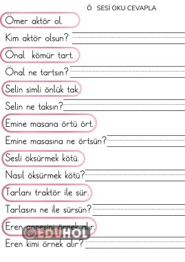 Ö SESİ OKU ANLA CEVAPLA