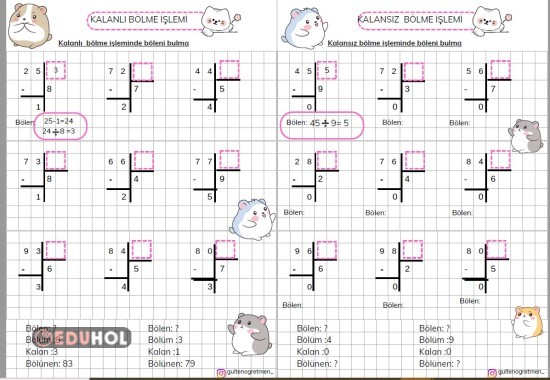 SEVİMLİ BÖLME İŞLEMİNDE BÖLENİ BULMA ÇALIŞMASI
