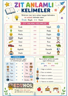 1.Sınıf Zıt Anlamlı Kelimeler
