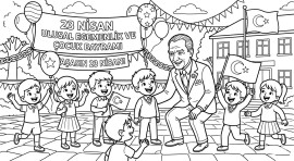 23 Nisan Atatürk ve Çocuklar Boyama Sayfası