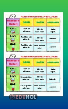 Maddenin hallerine ait özellikler tablosu