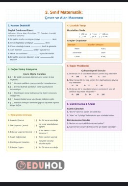 3.sinif cevre ve alan hesaplama çalışma kagidi