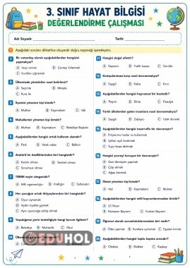 3.sinif hayat bilgisi basit test çalışması