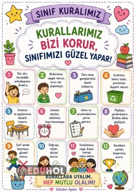 Sınıf Kuralları Poster Serisi | Mutlu ve Düzenli Bir Sınıf İçin