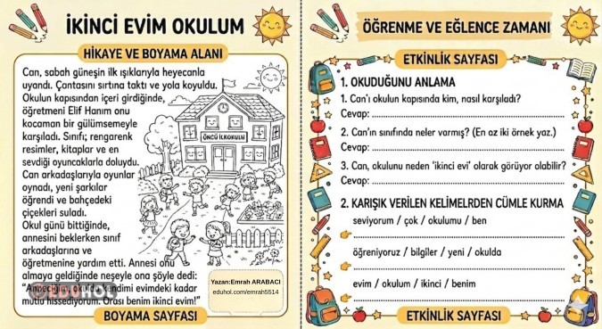 1.SINIF BOYAMALI OKUMA-ANLAMA ETKİNLİĞİ (İKİNCİ EVİM OKULUM)