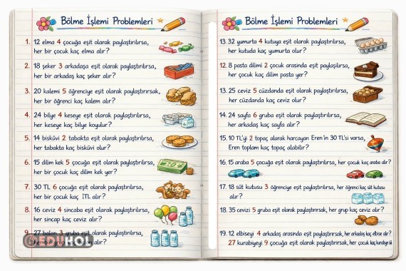 Bölme İşlemi Problemleri (20 Soru)