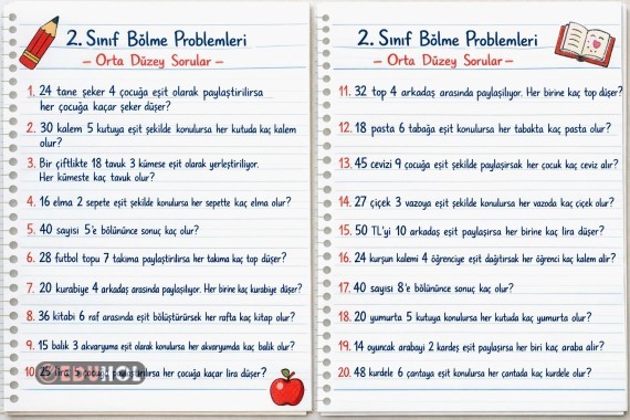 Bölme İşlemi Problemleri Orta Düzey Zorluk (20 Soru)