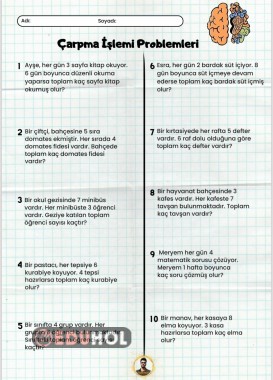 Çarpma İşlemi Problemleri (20 Soru)