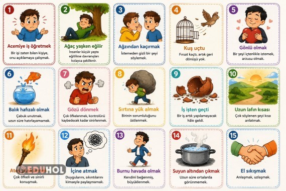 Deyimler Kartları Defter Yapıştırma Etkinliği (15 Deyim Kartı)