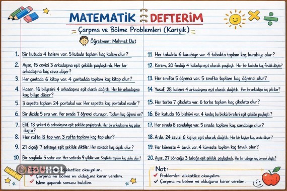 Karışık Çarpma ve Bölme problemleri 20 adet soru