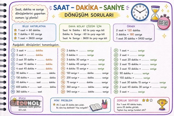 Saat-Dakika-Saniye Dönüşüm Soruları