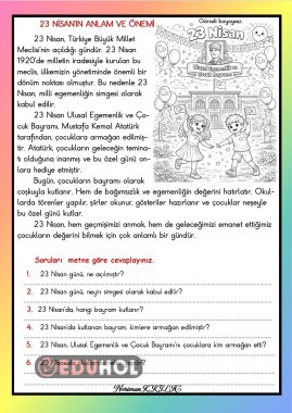 23 NİSAN'IN ANLAM VE ÖNEMİ- Okuma-Anlama