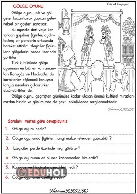 GÖLGE OYUNU-Okuma-Anlama Etkinliği