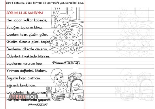 GÖREV VE SORUMLULUKLARIM-Şiir Okuma-Yazma-3