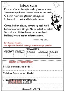 İSTİKLAL MARŞI-Süreli Okuma-Anlama