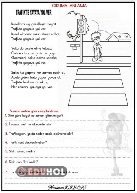 TRAFİKTE YAYAYA YOL VER-şiir-OKUMA ANLAMA