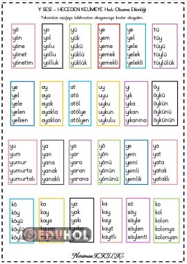 Y sesi-HECEDEN KELİMEYE Hızlı Okuma Etkinliği