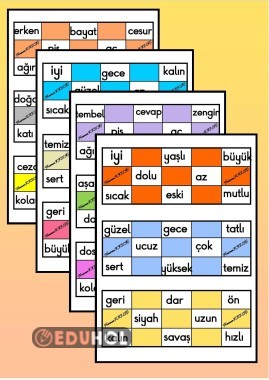 ZIT ANLAMLI KELİMELER-Tombala Oyunu