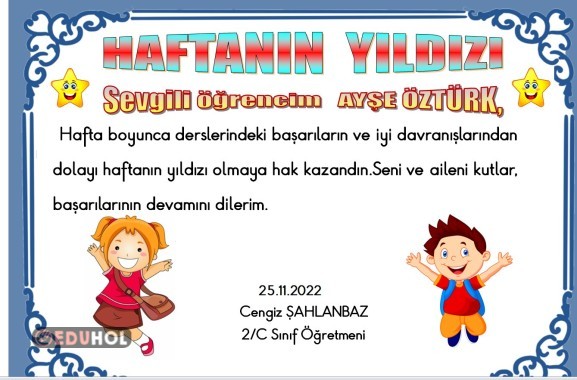 HAFTANIN YILDIZI BELGESİ