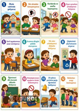 1. SINIF İÇİN OKUL VE SINIF KURALLARI GÖRSELLERİ