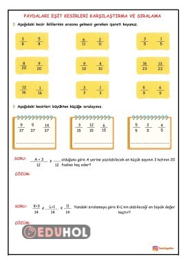 4. SINIF MATEMATİK PAYDALARI EŞİT KESİRLERİ KARŞILAŞTIRMA VE SIRALAMA