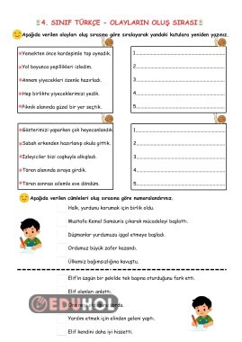 4. SINIF TÜRKÇE- OLAYLARI OLUŞ SIRASINA KOYMA ETKİNLİK SAYFASI