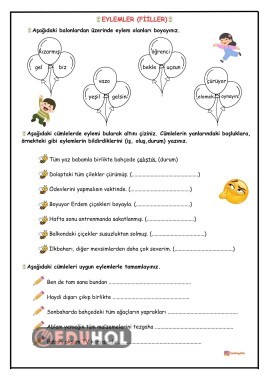 4. SINIF TÜRKÇE EYLEMLER (FİİLLER) ÇALIŞMA SAYFASI