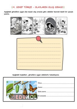 4. SINIF TÜRKÇE OLAYLARI OLUŞ SIRASINA KOYMA ETKİNLİK SAYFASI