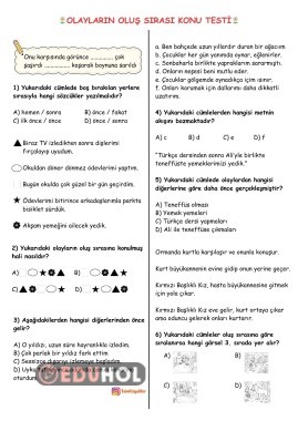 4. SINIF TÜRKÇE OLAYLARI OLUŞ SIRASINA KOYMA KONU TESTİ