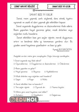1.Snf Hayat Bilgisi Sanat Bize İyi Gelir Konu Özeti Defter Notu