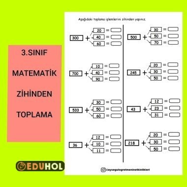 3.Sınıf Matematik ZİHİNDEN TOPLAMA