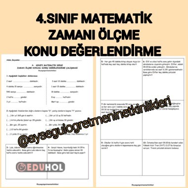 4.Sınıf Matematik Zamanı Ölçme Kazanım Değerlendirme