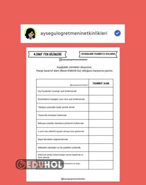 4.Snf Fen B. Kaynakların Tasarruflu Kullanımı Etkinliği