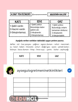 4.snf Fen Bilimleri Maddenin Halleri Etkinliği