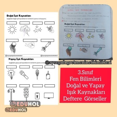 Doğal ve Yapay Işık Kaynakları Defter Çalışması