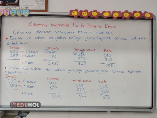 Çikarma işleminde farkı tahmin etme ders notu