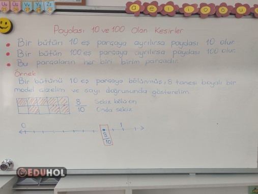 Paydası 10 ve 100 olan kesirler ders notu
