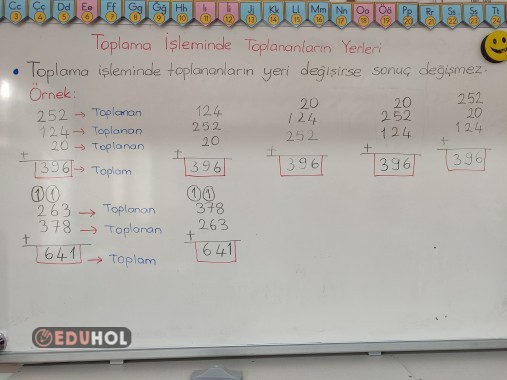 Toplama işleminde toplananların yerleri ders notu