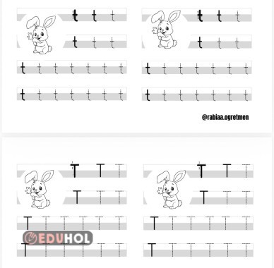 İnteraktif Defter Etkinlikleri - T Harfi (siyah-beyaz)