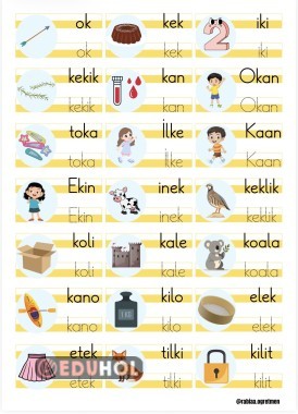 İnteraktif Defter Etkinlikleri- K sesi görselli hece ve kelimeler
