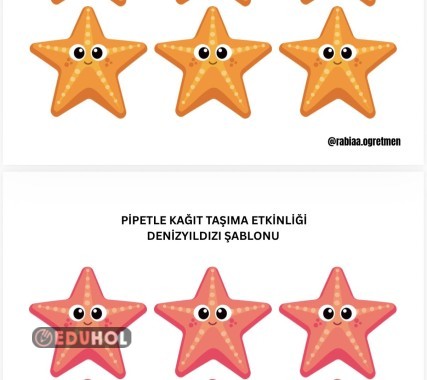 Nefes Kontrolü Çalışması - Pipetle Kâğıt Taşıma Etkinliği - Denizyıldızı Şablonu