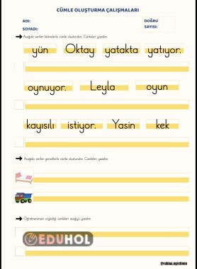 Y SESİ CÜMLE OLUŞTURMA ÇALIŞMASI