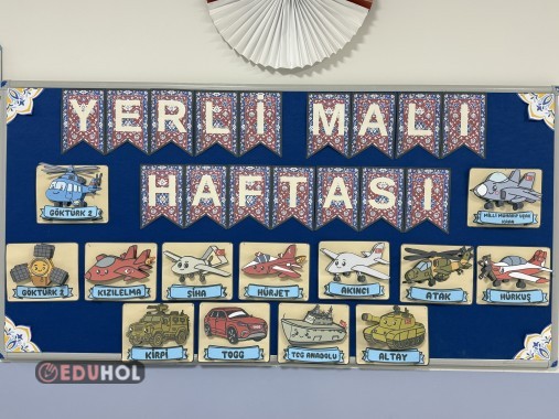 YERLİ MALI HAFTASI KİLİM DESENLİ FLAMA YAZISI - AFTASI HARFLERİ VE KÖŞE MOTİFİ