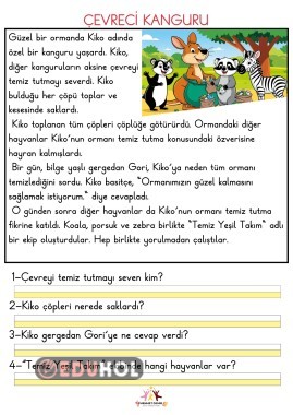 1. SINIF OKUMA ANLAMA 12 ÇEVRECİ KANGURU