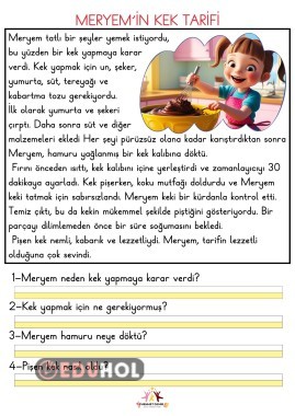1. SINIF OKUMA ANLAMA 18 MERYEM'İN KEK TARİFİ