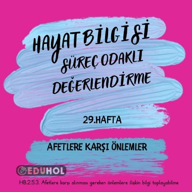 HAYAT BİLGİSİ 29. HAFTA SÜREÇ ODAKLI DEĞERLENDİRME AFETLERE KARŞI ÖNLEMLER