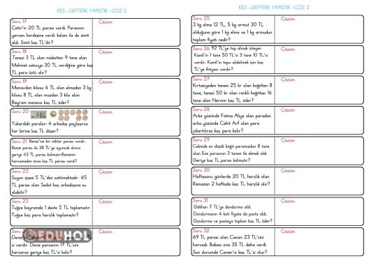PARA PROBLEMLERİ DEFTERE YAPIŞTIRMA 2
