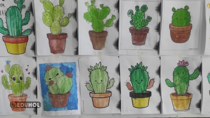 SULU BOYA ÇALIŞMASI KAKTÜS BOYAMA